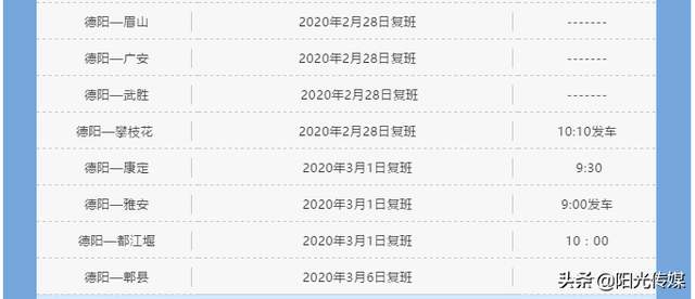 @德阳人，汽车客运南、北站陆续恢复通车！详细班次运行表看这里！