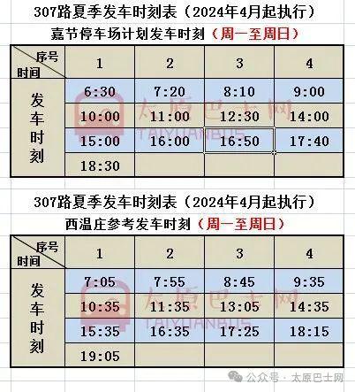 太原：小店南部303、304、305、306、307、312、881、912等线路夏季发车时刻汇总