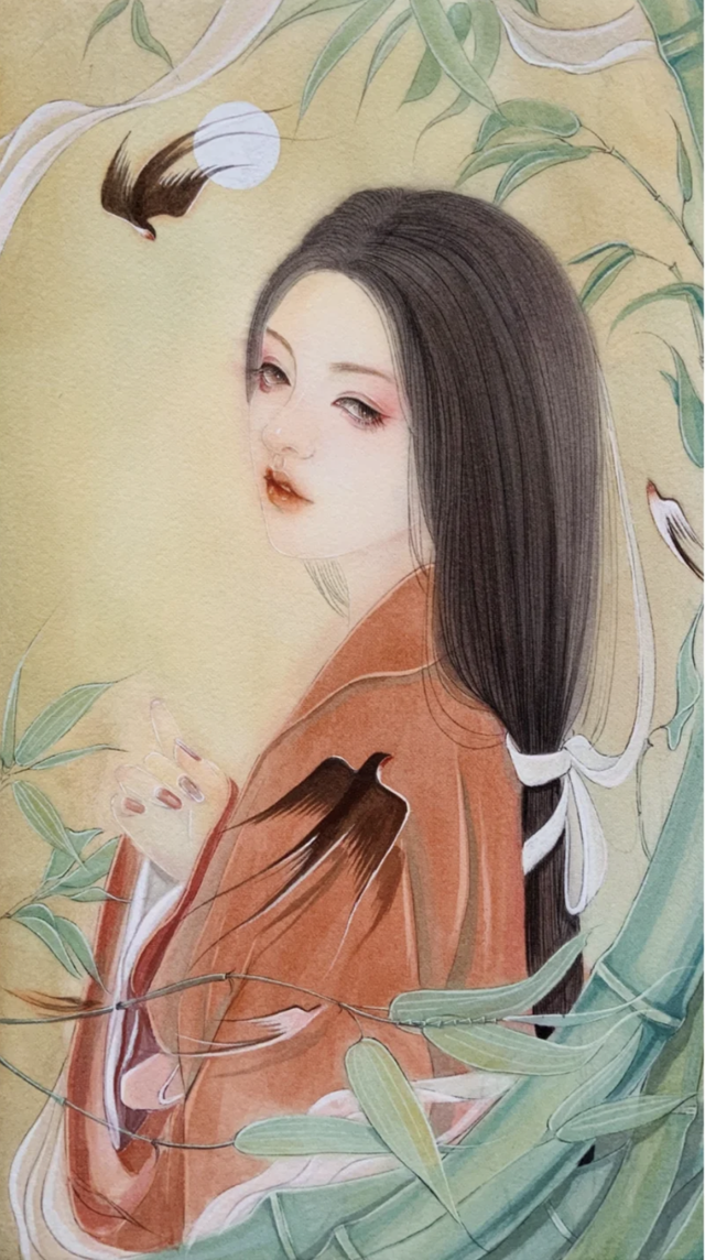 唯美头像：古风手绘少女插画，美艳绝伦，楚楚可人的美女