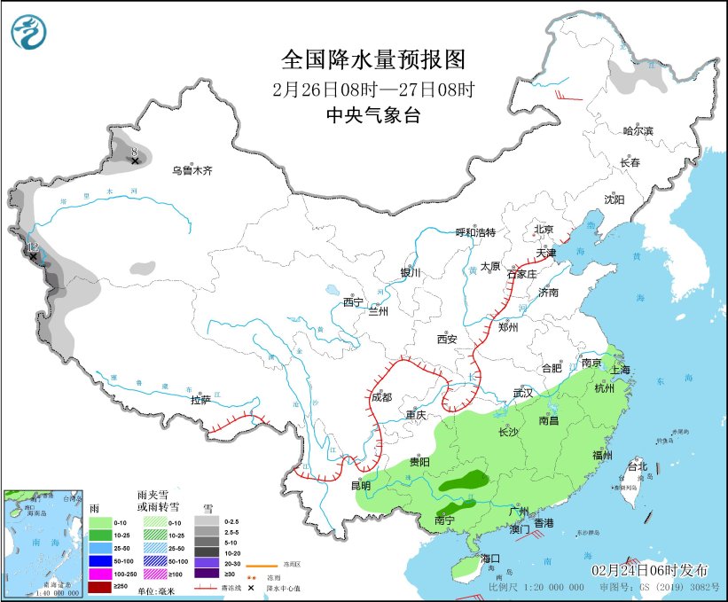 西南地区东部至长江中下游地区有阴雨 青藏高原西北地区东部等地有雨雪天气